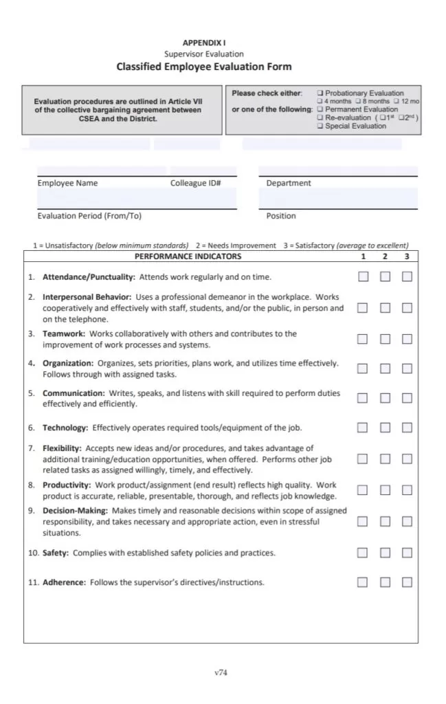 Classified Employee Evaluation Form