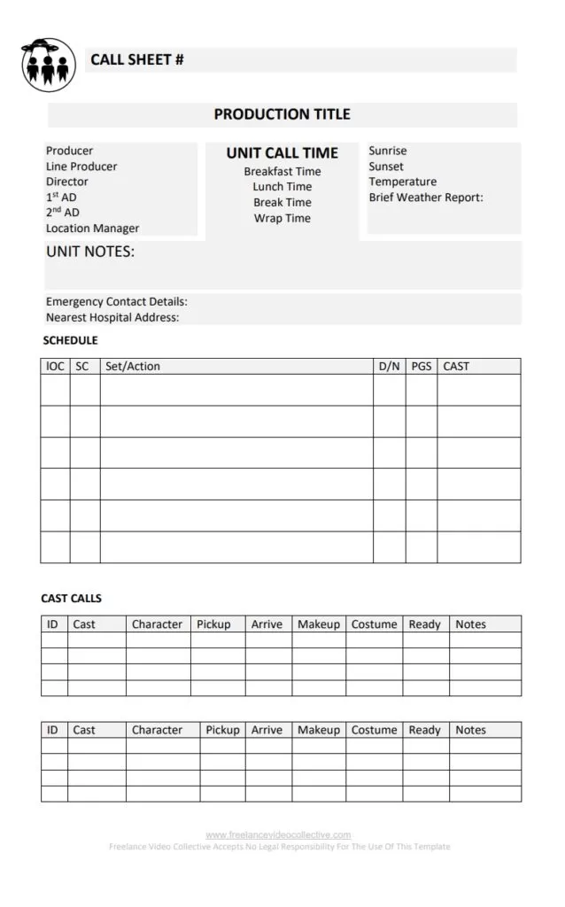 Crew Call Sheet Template