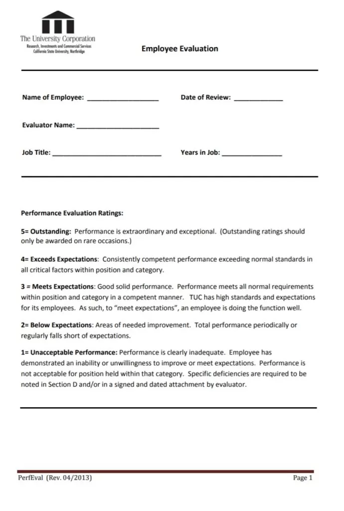 Employee Evaluation and Appraisal Form