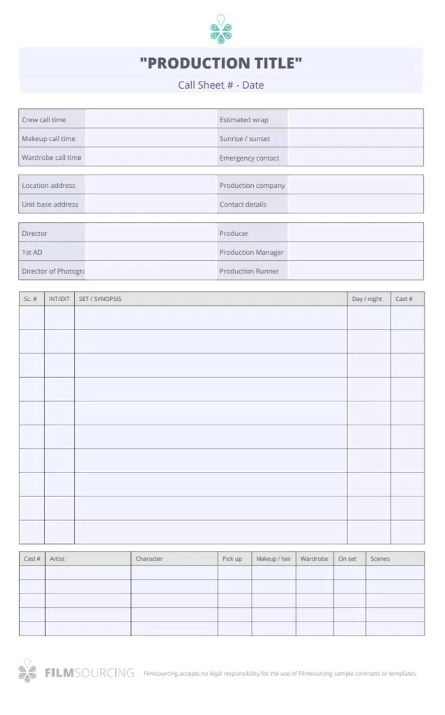 Filmsourcing Call Sheet Template