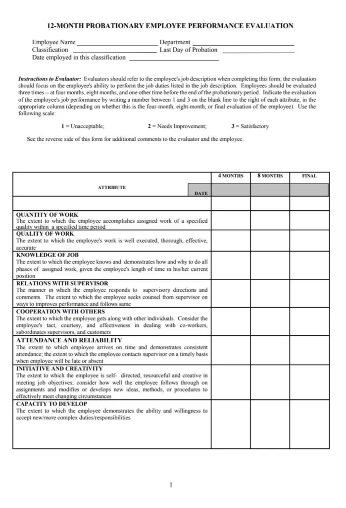 Probationary Employee Evaluation Form