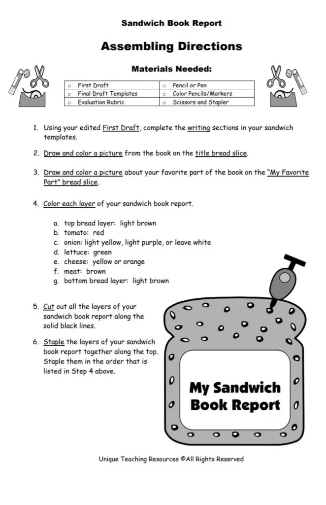 Sandwich Book Report Template