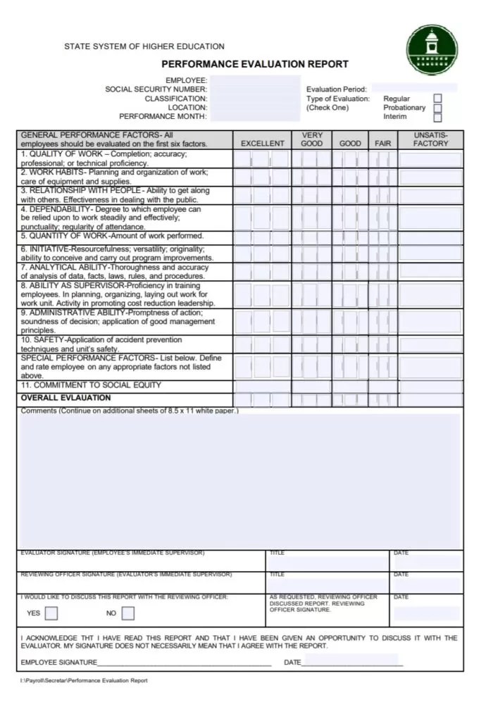 Staff Evaluation Report Template