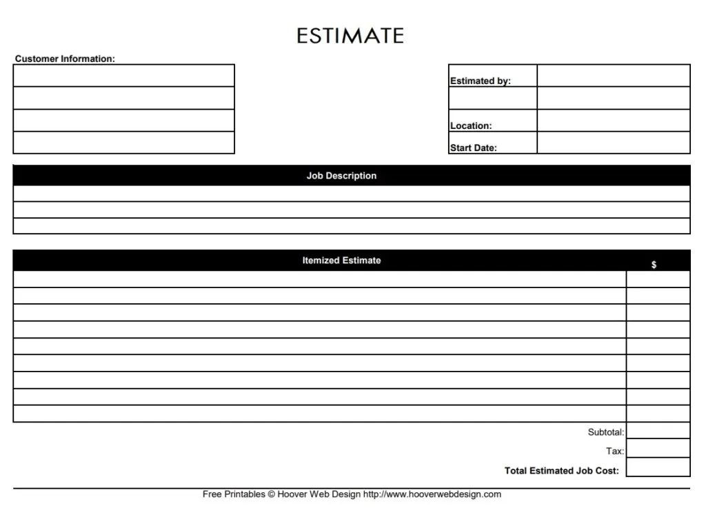 Job Estimate Form