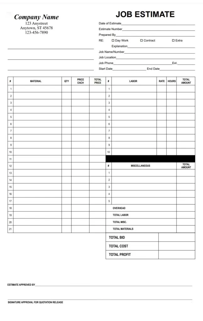 Job Estimate Template PDF