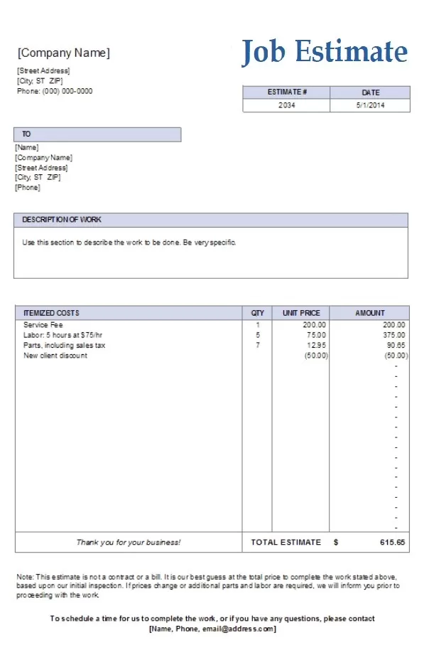 Job Estimate Template