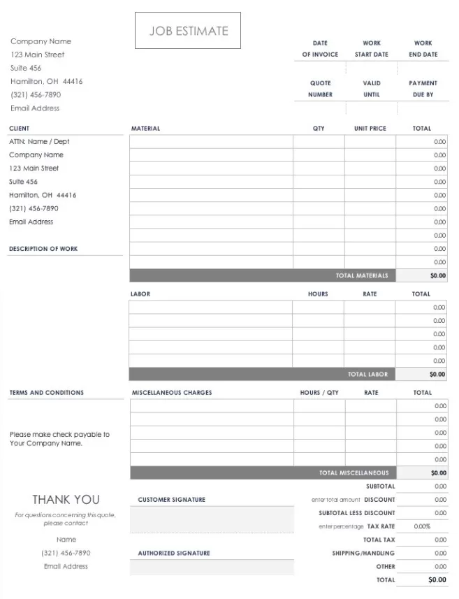 Job Estimation Template