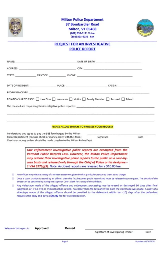 Police Report Request Form