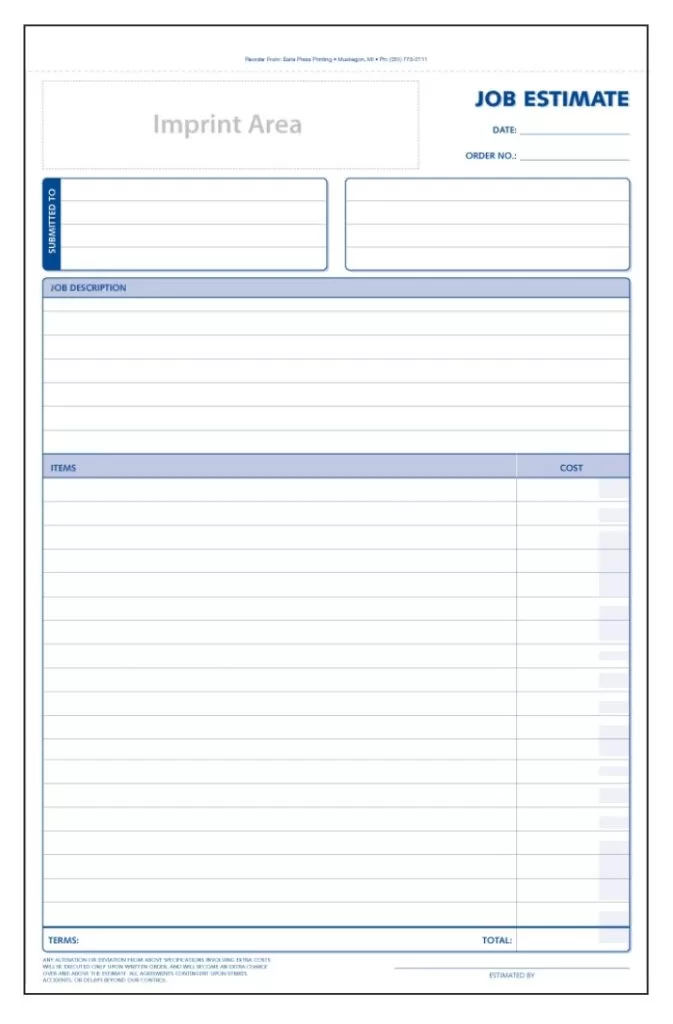 Printable Job Estimate Template