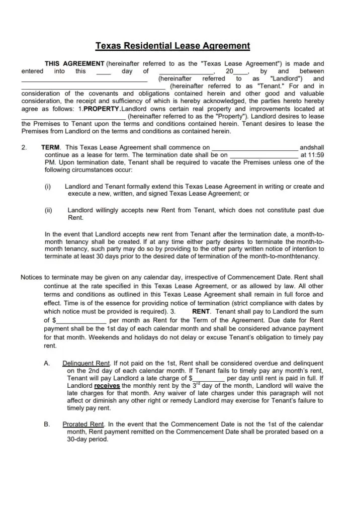 Residential Rental Agreement Template