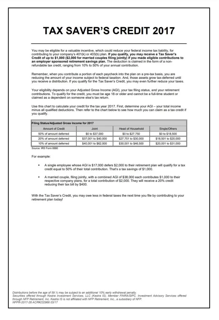 Tax Saver Credit Reminder Template