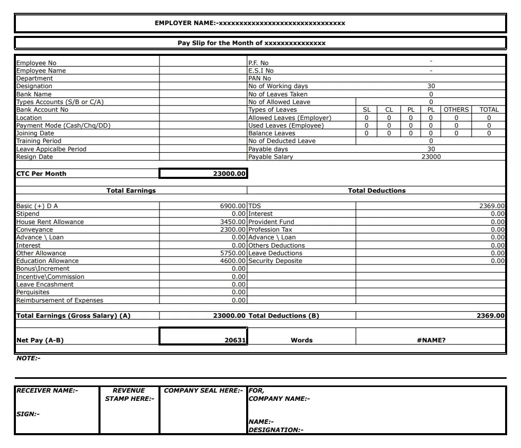 monthly salary slip template