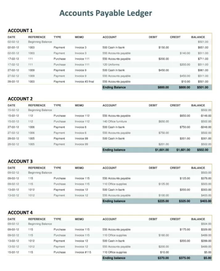 Purchase Account Payable Ledger Template