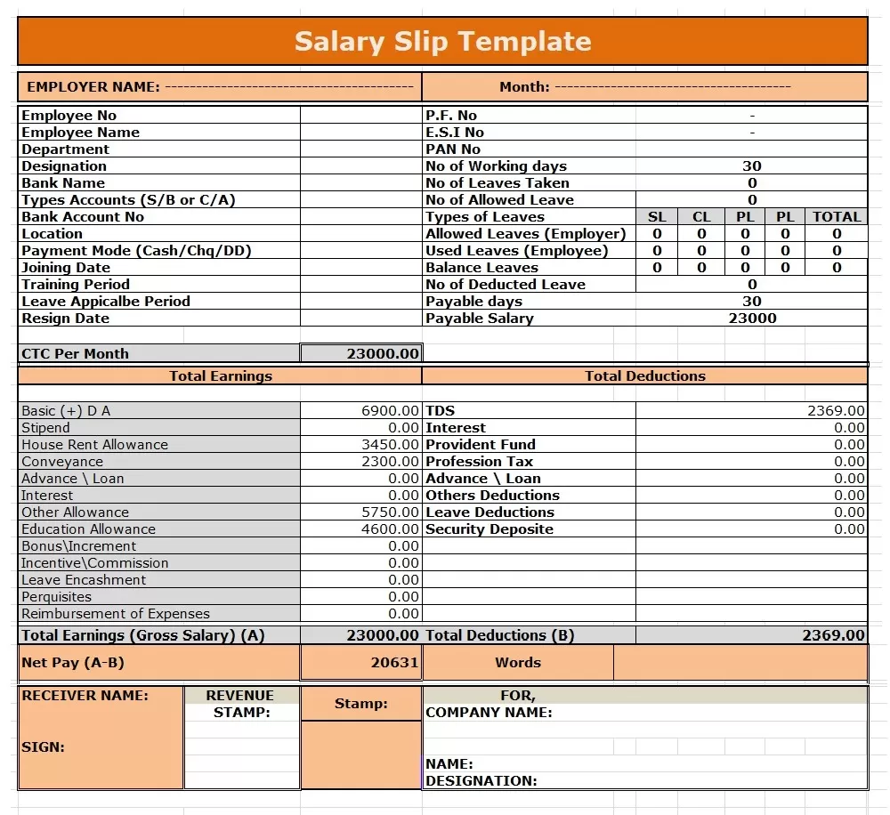 Salary Slip Template Excel