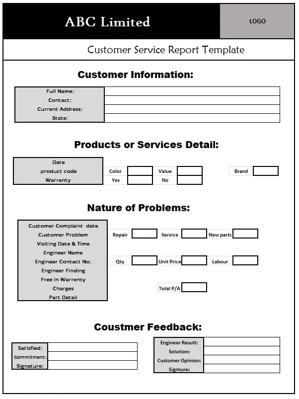 Customer Service Report Template