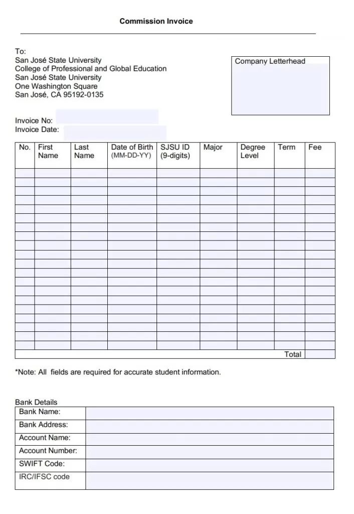 Blank Commission Invoice Template