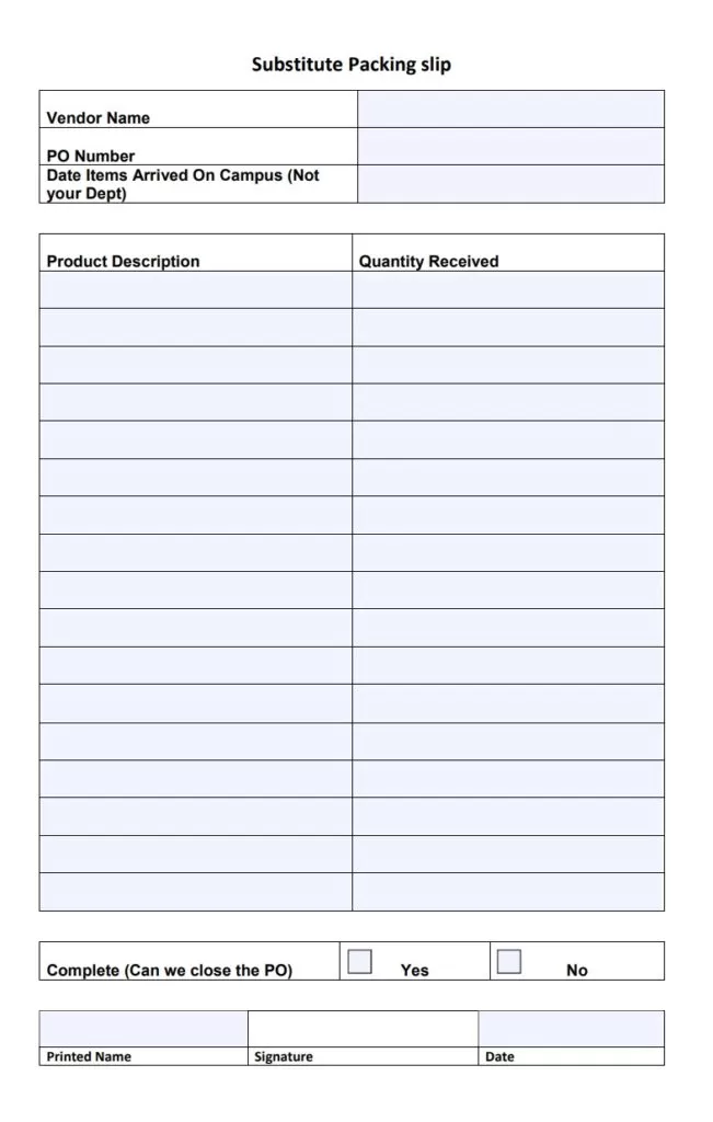 Blank Packing Slip Template