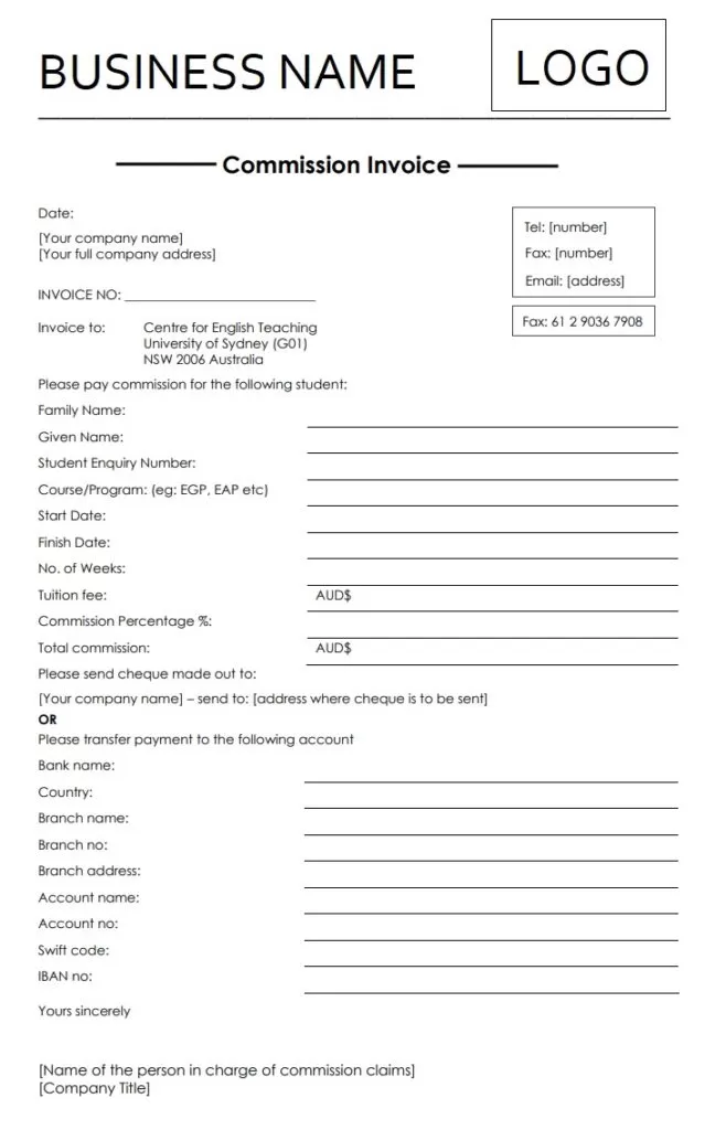 Commission Invoice Template PDF