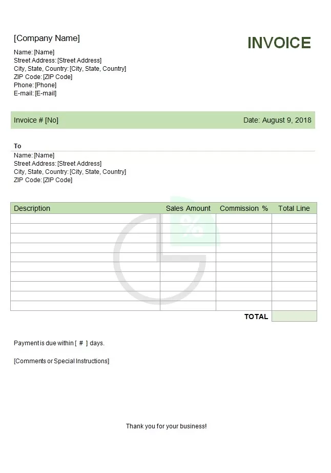 Commission Invoice Template Word