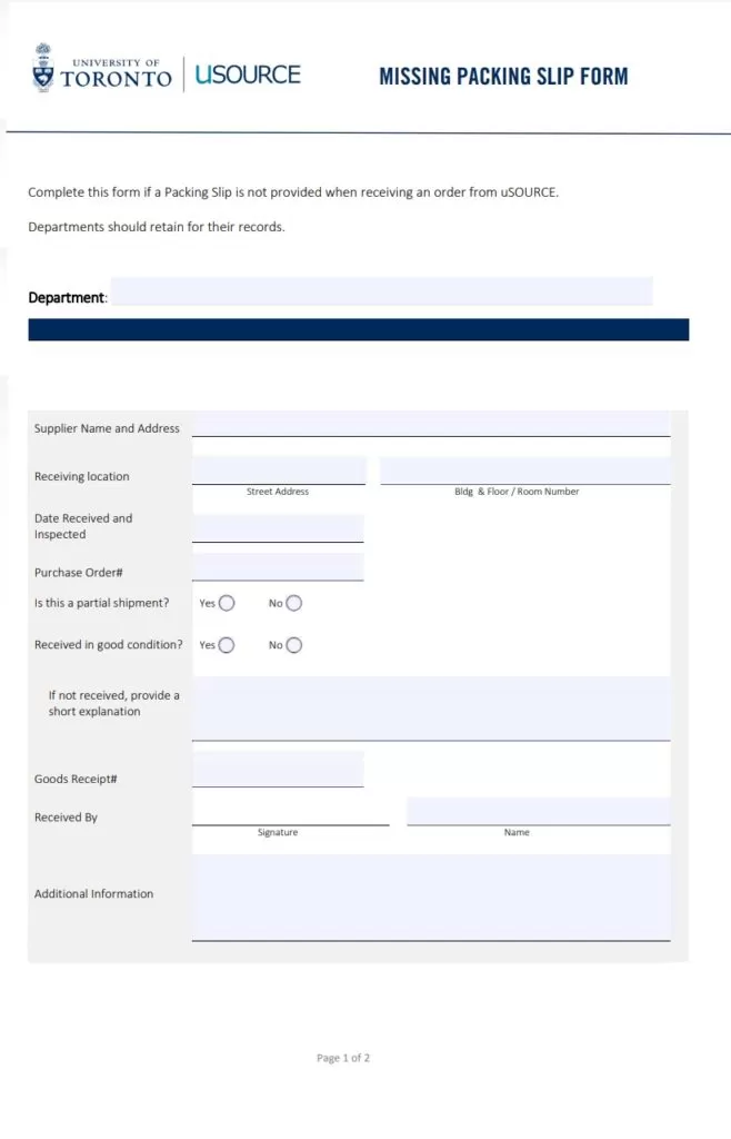 Missing Packing Slip Template