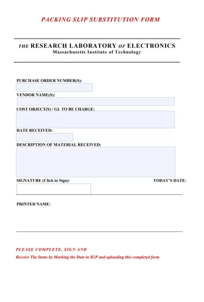 Packing Slip Substitution Form