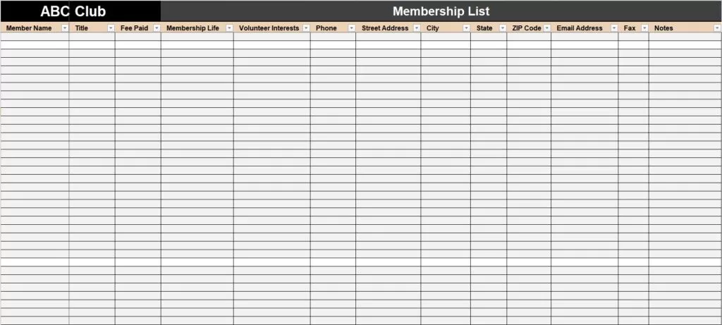 Membership List Format