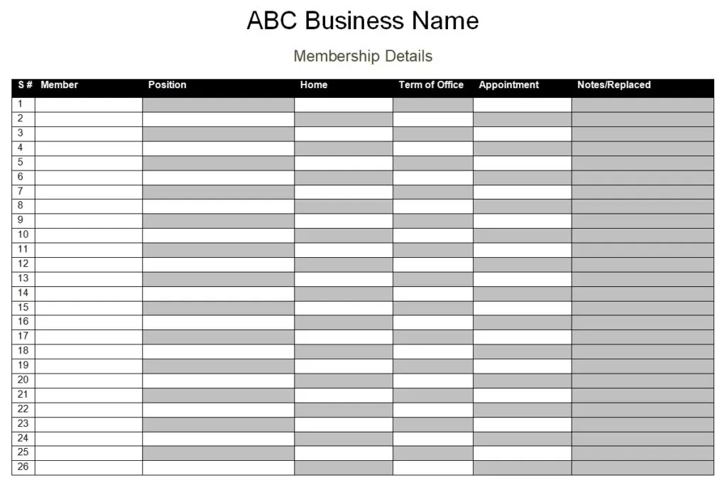 Membership List Sample