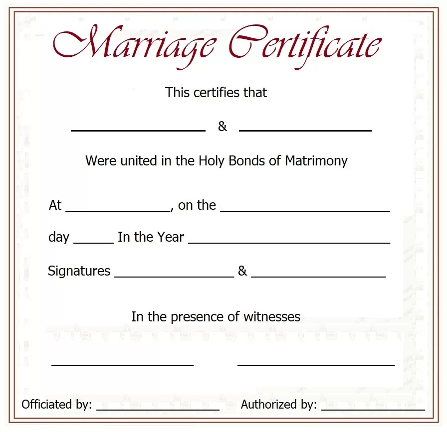 Certificate of Marriage Template