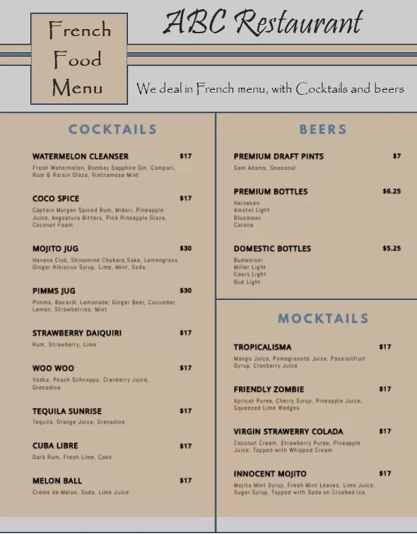 French Food Menu Design Template