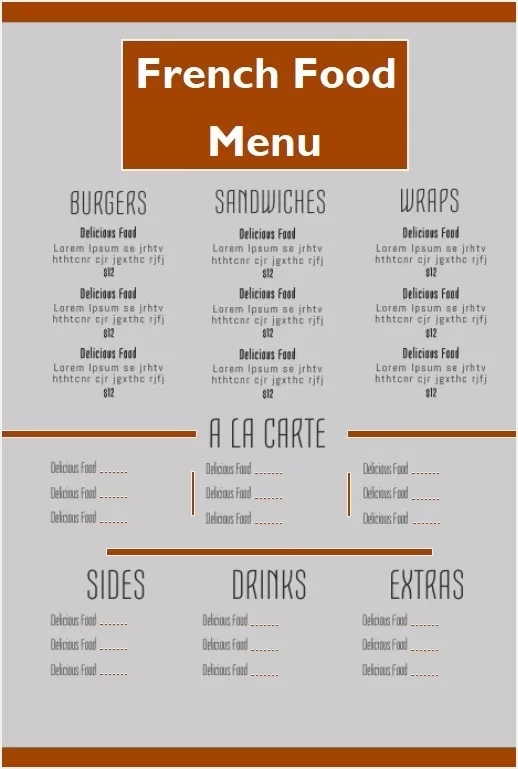 French Food Menu Format