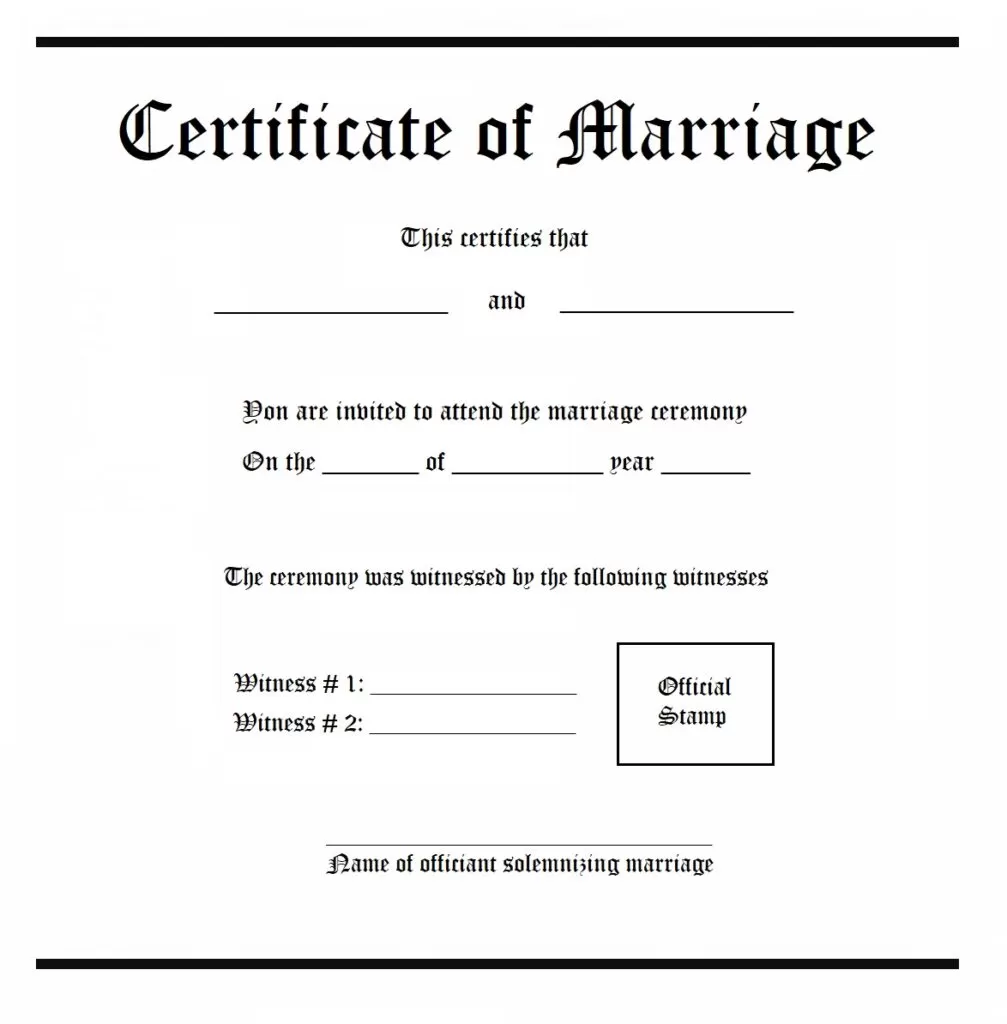 Marriage Certificate Format