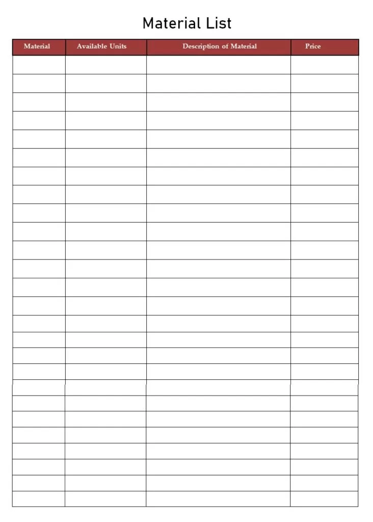 Material List Template