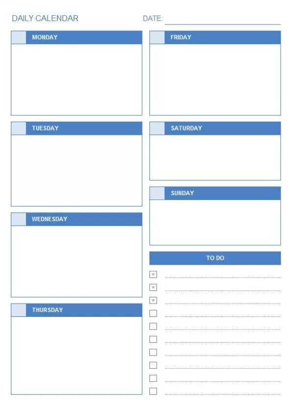 Daily Calendar Template