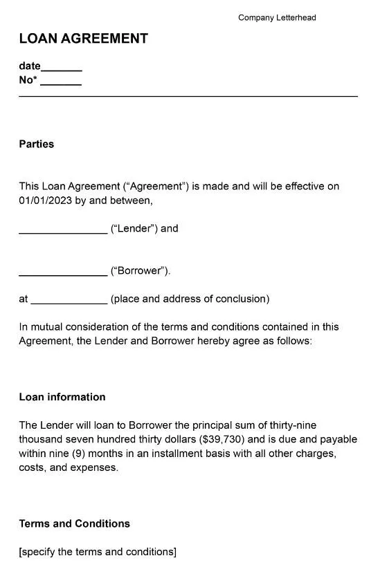 Basic Loan Agreement Template