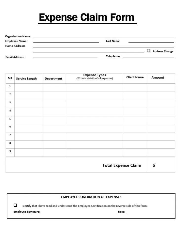 Business Expense Claim Form