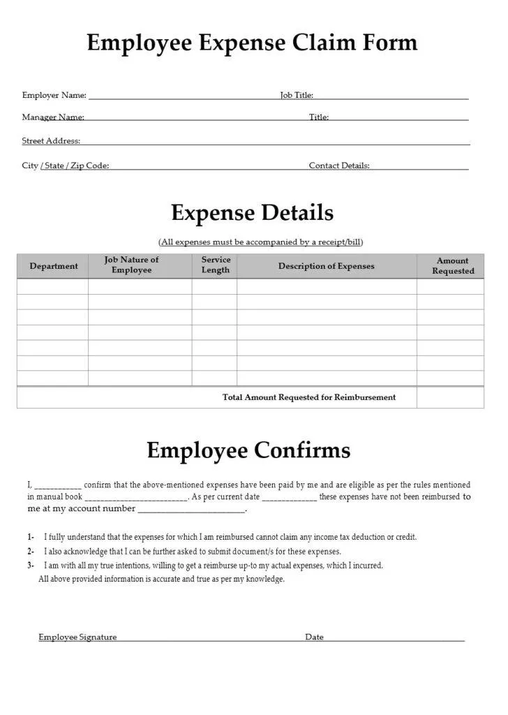 Employee Expense Claim Form