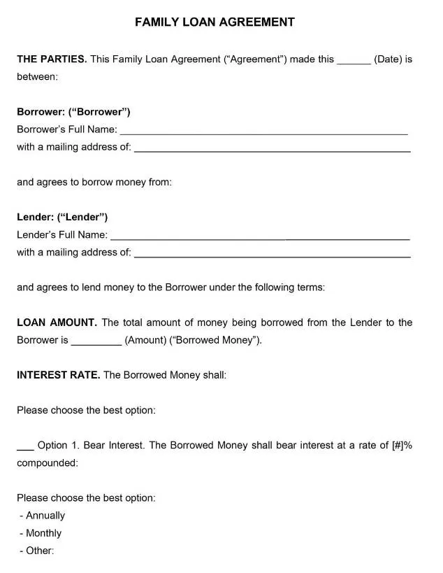 Family Loan Agreement Template