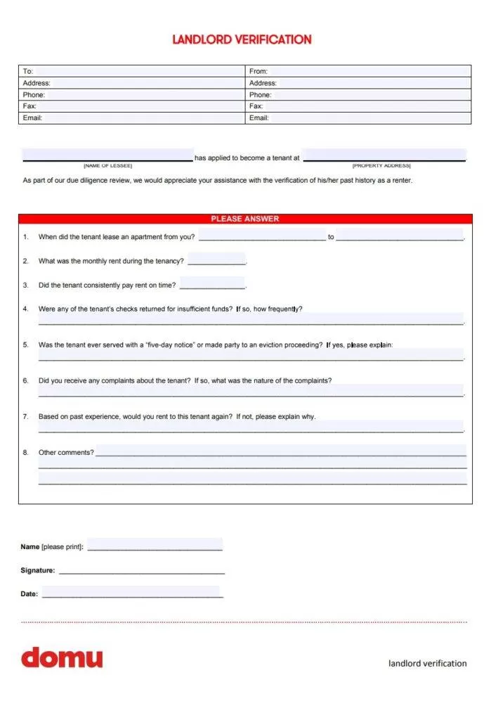 Landlord Verification Form