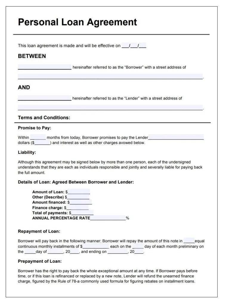 Personal Loan Agreement Template