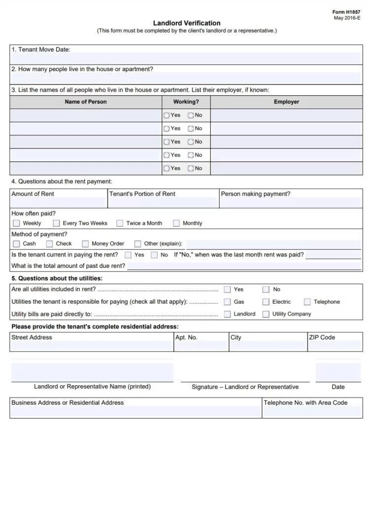 Professional Tenant-Landlord Verification Form