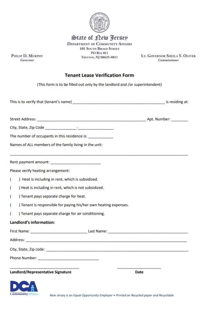 Tenant Lease Verification Form