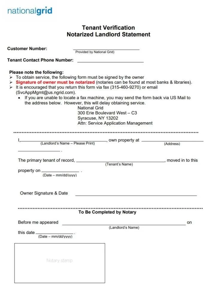 Tenant Verification Notarized Form