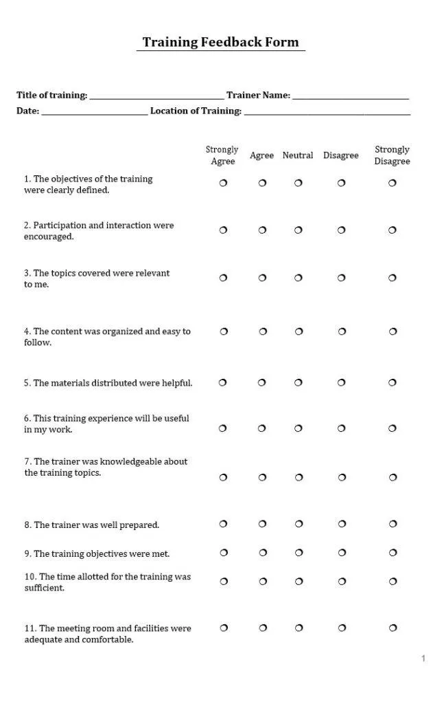 Training Feedback Form Template