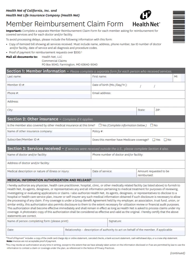 Member Reimbursement Request Form