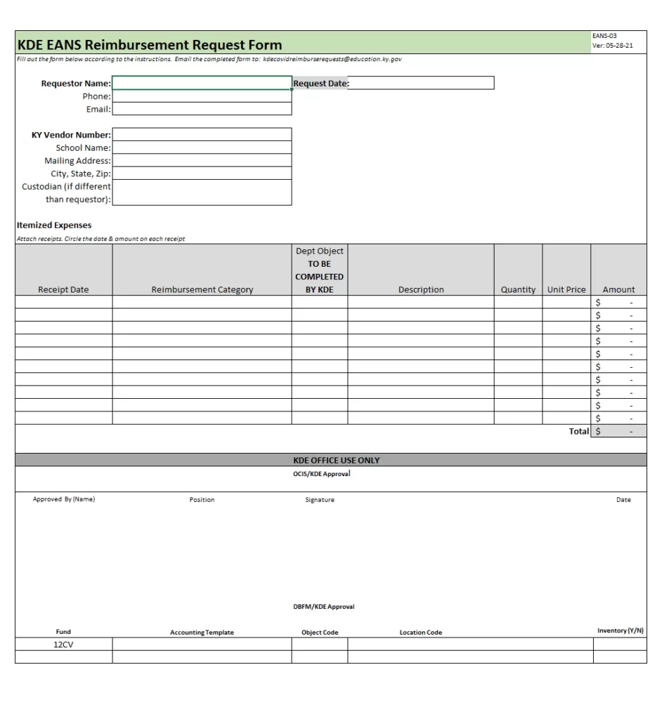 Reimbursement Claim Form Excel