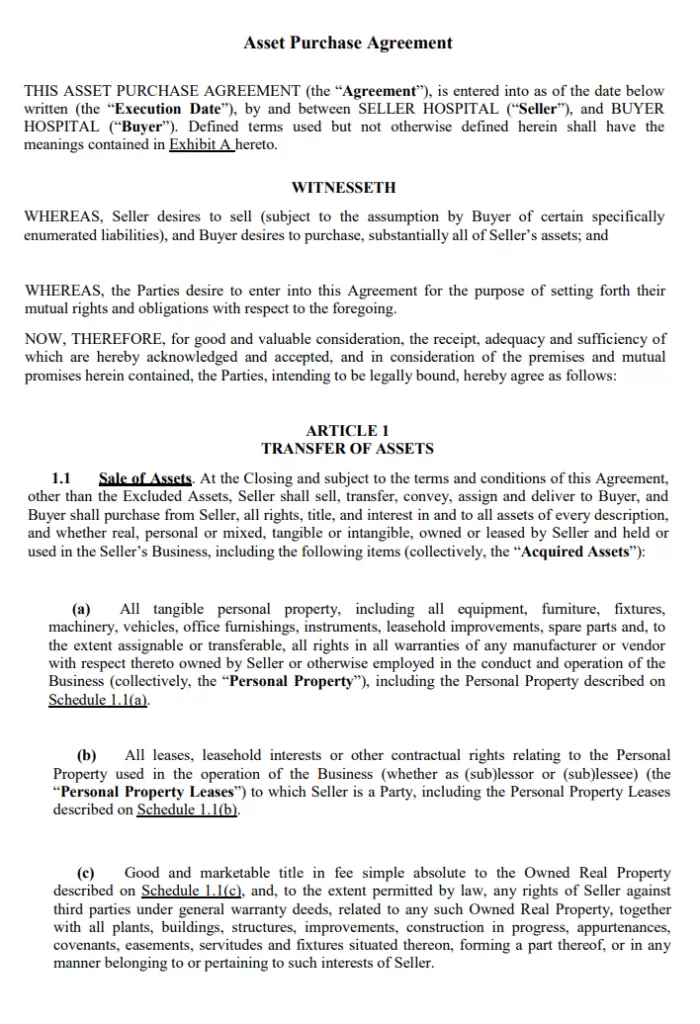 Asset Purchase Agreement Template