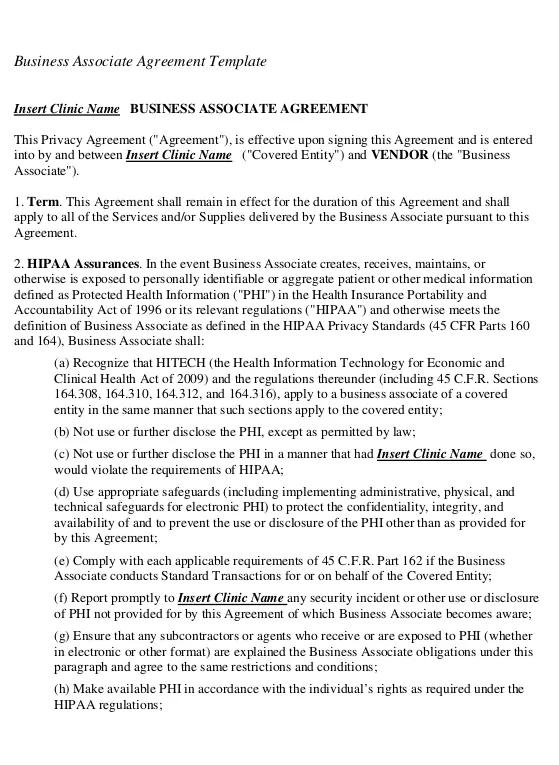 Business Associate Contract Template