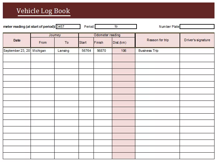 Car Log Book Template Excel