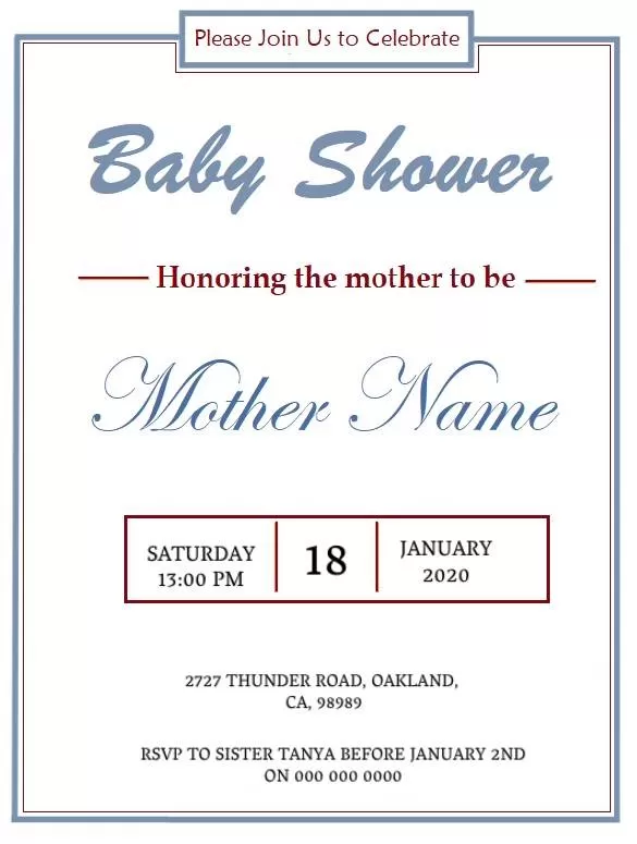 Baby shower invitation format