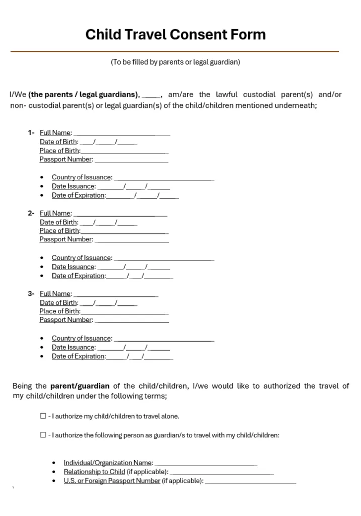 Child Travel Consent Form